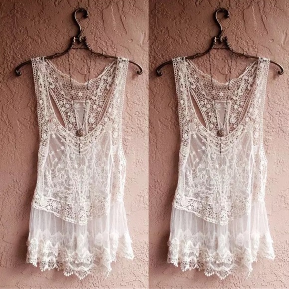 Ivory Lace Boho Crochet Tank Top - Picture 6 of 12